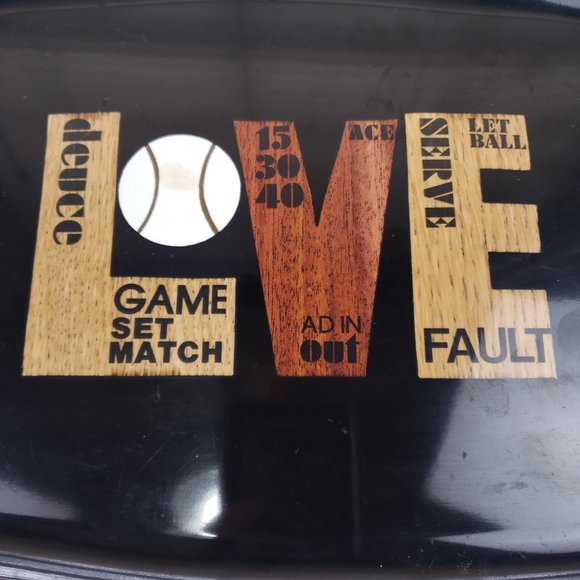 Vintage Couroc Love Tennis Tray Inlaid Wood Oval 12.75 x 9.5 Mid Century Modern - Picture 5 of 8